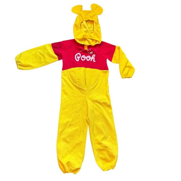 VTG Disney Catalog Winnie the Pooh Costume Fleece Hooded Jumpsuit Kids Size 4–6 - Picture 1 of 7